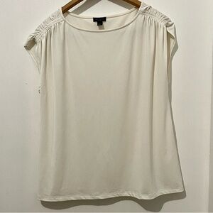 Ann Taylor Ivory Sleeveless Ruched Shoulder Blouse Minimalist Professional